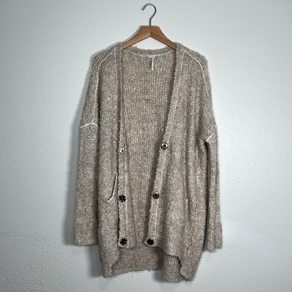 Free People Taupe oversized alpaca blend snap front Cardigan size extra small - Picture 7 of 9